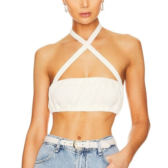 WeWoreWhat Tops - We Wore What NWT Tie Halter Bra Ribbed Ivory Cream Cropped Bandeau Top